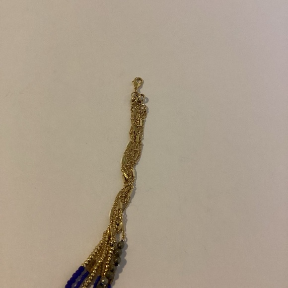 Stella & Dot Tulum Necklace Tassel Fringe Multi Strand Blue Gold Layers - Picture 2 of 16